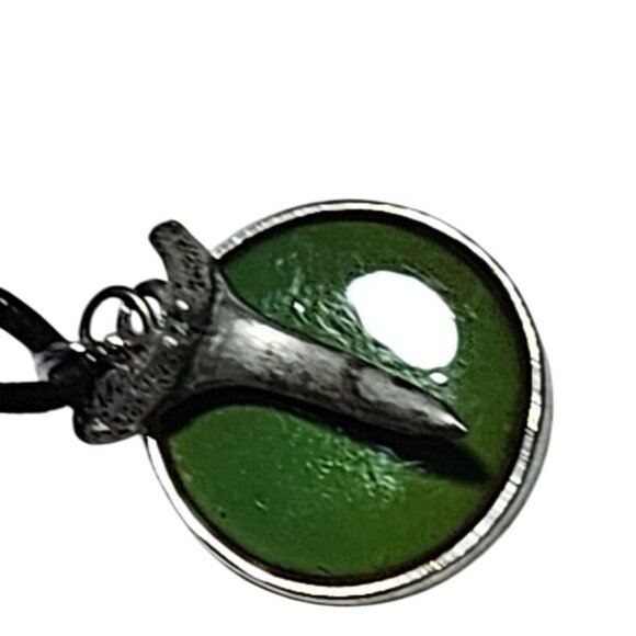 Shark Tooth Pendant Necklace Green Amber Epoxy Resin Black Cord Boho Beach Core - Picture 4 of 8